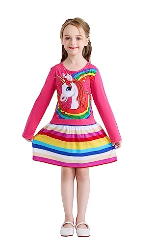 Wamvp Einhorn Kleid Mädchen Bunt Kurze Ärmel Langarm Baumwolle Freizeit Kleid von Wamvp