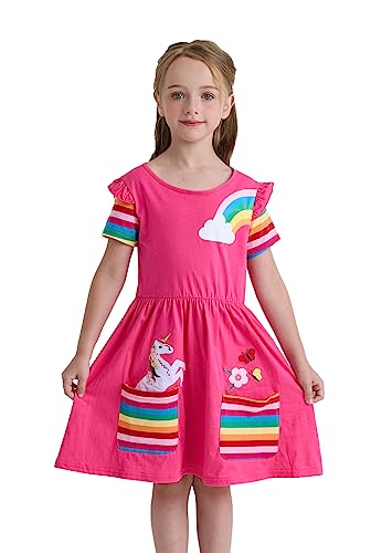 Wamvp Einhorn Kleid Mädchen Bunt Kurze Ärmel Langarm Baumwolle Freizeit Kleid von Wamvp