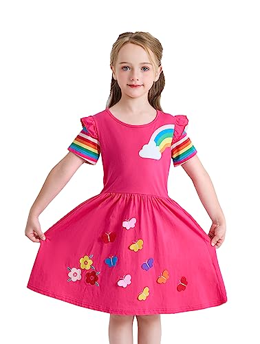 Wamvp Einhorn Kleid Mädchen Bunt Kurze Ärmel Langarm Baumwolle Freizeit Kleid von Wamvp