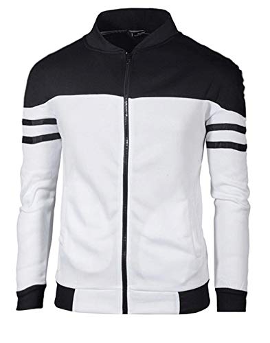 Wamvp Sportmode Herren Jacke Sweatjacke Ohne Kapuze Klassisch Zip-Jacke Sweatshirt Jacke Sportjacke Outdoorjacke mit Reißverschluss und Stehkragen Colorblock Übergangsjacke Outwear von Wamvp