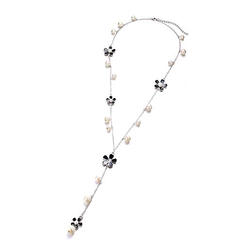 WanBeauty Anhänger Halskette Blume Faux Pearl Long Dangle Charm Chain Verstellbare Frauen Fashion Party Schmuck Feiner Schmuck Geburtstagsgeschenke Für Frauen Mädchen Silber von WanBeauty