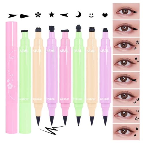 8 Stück Schwarz Doppelseitig Flüssig Eyeliner Set Dreieck Make Up Stempel Flüssiger Eyeliner Long Lasting Waterproof Fleckenresistent (Schwarz-1, Pack) von WanTuoluo