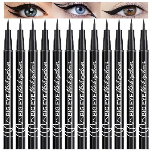 WanTuoluo Set mit 12 flüssigen Eyeliner-Stiften, matt, Eyeliner mit Tinte, schnell trocknend, fleckenresistent, vegane Formel (12 Stück) (schwarz) von WanTuoluo