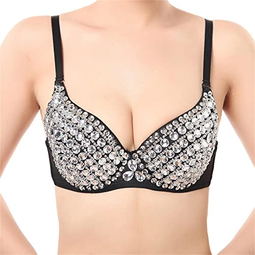 Bügel BH Glänzend Pailletten Party Top Damen Sparkly Sport-BHS Sportunterwäsche Mode Strass Sexy Neuer Punk Dame Goth Silber Party Studded Jazz Tanz Pole Dance Bikini BH Sport BH Damen (ZF-Silver, L) von WanWorlder