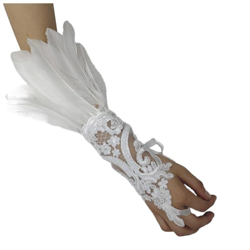 Festliche Federdekoration Kleidung 1920 Damen Federhandschuhe Single Karneval Karneval Karneval Kostüm Damen Karnevalskostüme Damen Cosplay-Kostüme Karnevalsdekoration Armschützer (White, One Size) von WanWorlder