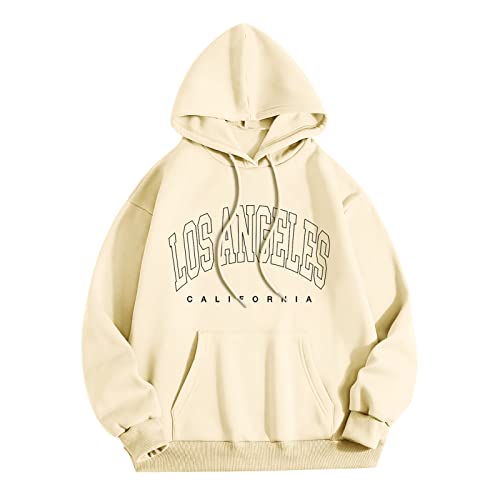 WanWorlder Damen Herren Hoodie Pullover mit Kapuze Kapuzenpullover für Männer Herren Los Angel Männer Brief Grafik Kapuzendruck Rundhals Langarm Sweatshirt Tops (a-Beige, L) von WanWorlder