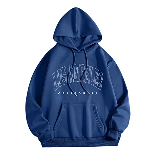 WanWorlder Damen Herren Hoodie Pullover mit Kapuze Kapuzenpullover für Männer Herren Los Angel Männer Brief Grafik Kapuzendruck Rundhals Langarm Sweatshirt Tops (a-Blue, L) von WanWorlder