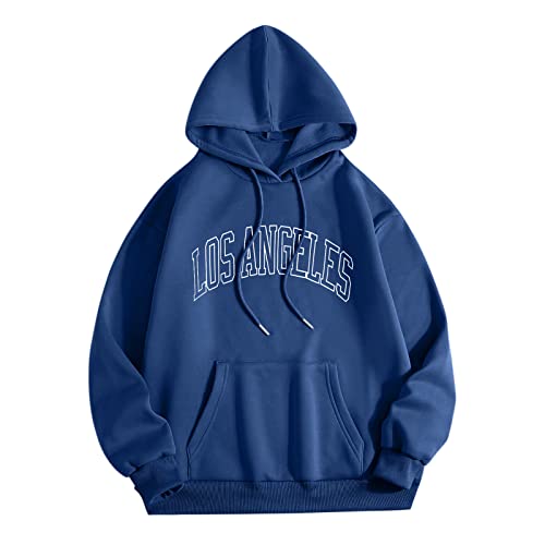 WanWorlder Damen Herren Hoodie Pullover mit Kapuze Kapuzenpullover für Männer Herren Los Angel Männer Brief Grafik Kapuzendruck Rundhals Langarm Sweatshirt Tops (b-Blue, M) von WanWorlder