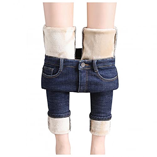 WanWorlder Jeans Damen Straight-High-Waist Winter-Gefüttert-Thermohose：Jeanshose Fleece-GefüTtert: Thermojeans Lang Winterhose Thermo-Fleecehose,Thermojeans-Jeans Leggings Strumpfhosen Jogginghose von WanWorlder