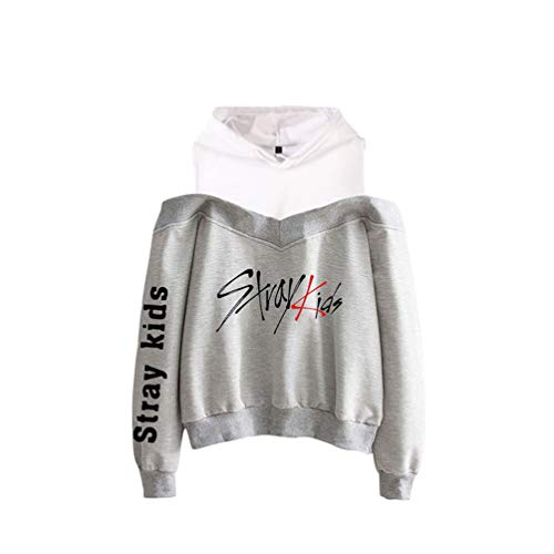 WanYangg Damen Stray Kids Pullover Hoodies Schulterfrei Casual Sweatshirt Lange Ärmel Kapuzenpullover Casual Oberteile Oversized Hoodie Pulli Elegant 1# grauM von WanYangg