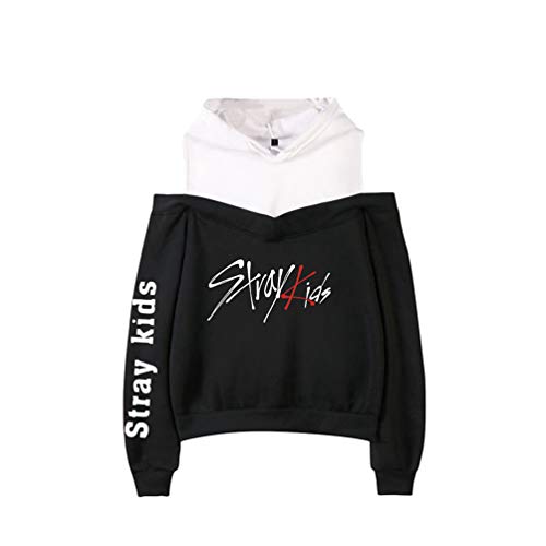 WanYangg Damen Stray Kids Pullover Hoodies Schulterfrei Casual Sweatshirt Lange Ärmel Kapuzenpullover Casual Oberteile Oversized Hoodie Pulli Elegant 1# schwarz2XL von WanYangg