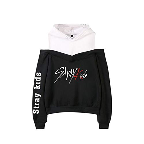 WanYangg Damen Stray Kids Pullover Hoodies Schulterfrei Casual Sweatshirt Lange Ärmel Kapuzenpullover Casual Oberteile Oversized Hoodie Pulli Elegant 1# schwarzM von WanYangg