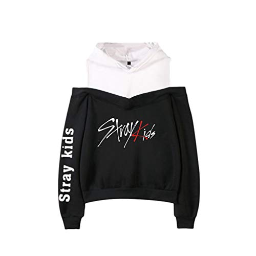 WanYangg Damen Stray Kids Pullover Hoodies Schulterfrei Casual Sweatshirt Lange Ärmel Kapuzenpullover Casual Oberteile Oversized Hoodie Pulli Elegant 1# schwarzM von WanYangg