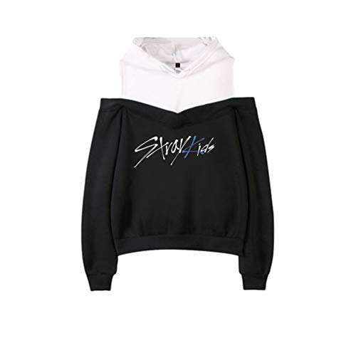 WanYangg Damen Stray Kids Pullover Hoodies Schulterfrei Casual Sweatshirt Lange Ärmel Kapuzenpullover Casual Oberteile Oversized Hoodie Pulli Elegant 2# schwarz2XL von WanYangg