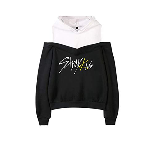 WanYangg Damen Stray Kids Pullover Hoodies Schulterfrei Casual Sweatshirt Lange Ärmel Kapuzenpullover Casual Oberteile Oversized Hoodie Pulli Elegant 2# schwarzL von WanYangg