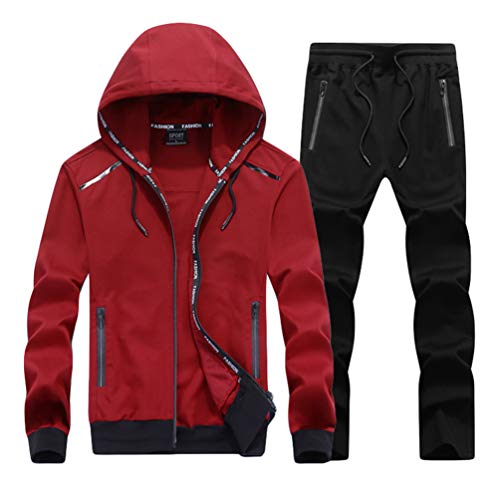 WanYangg Herren Trainingsanzug Mit Kapuze Männer Große Größen Sweat Jogginganzug Freizeitanzüge Sportanzug Sporthose&Hoodie Mit Kapuze, Jogginghose Plus Zip Sweatshirt Oberteil Rot 7XL von WanYangg