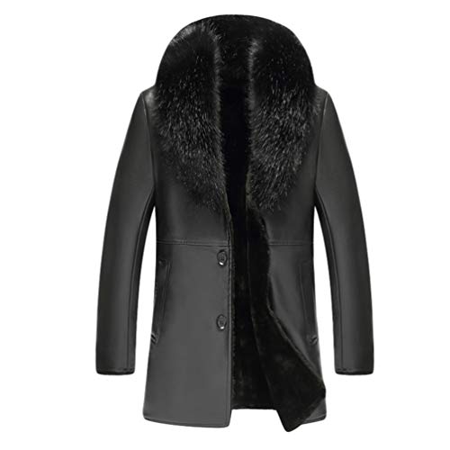 WanYangg Lederjacke Mit Pelzkragen Herren, Männer Plus Samtverdickung Warm Innenfell Winterjacke Lederjacke Long Kunstleder Fellfutter Slim Fit Ledermantel Pu-Leder Winterjacke Schwarz 58 von WanYangg