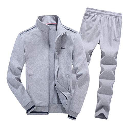 WanYangg Sportanzug Große Größen Herren Einfarbig Jogginganzug, Sport Jogginghose+Reißverschluss Jacke Sweatshirt Männer Trainingsanzüge Freizeitanzüge Fitness Outdoor Trainingsanzug Hellgrau 8XL von WanYangg