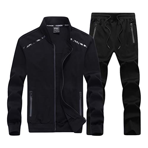 WanYangg Trainingsanzug Set Für Herren Große Größen Jogginganzug Fitness Jogginganzug Sportanzug Für Männer Freizeitanzug, Reißverschluss Tasche Sweatshirt Und Sporthosen Mit Kordelzug Schwarz 6XL von WanYangg