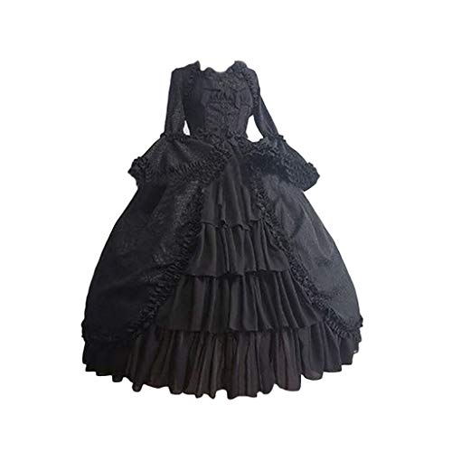 WanaYangg Elegant Damen Maxi Vintage Mittelalterlichen Kleid mit Trompetenärmel Enges Kleid Langarm Kostüm Halloween Mittelalter Adel Kleidung Fasching Party Gothic Abendkleid Ballkleid 1# schwarz M von WanYangg