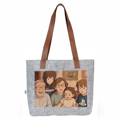 Wanapix | Graue Personalisierte Filztasche | Shopper Schultertasche | Personalisierbar mit Foto, Name, Initialen oder Text | Verstärkte Lange Trageriemen | 100% Personalisierbar von Wanapix
