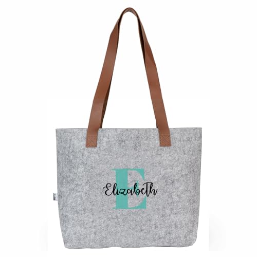 Wanapix | Graue Personalisierte Filztasche | Shopper Schultertasche | Personalisierbar mit Initiale und Name | Verstärkte Lange Trageriemen | Umweltfreundliche Tasche | Initiale Name von Wanapix
