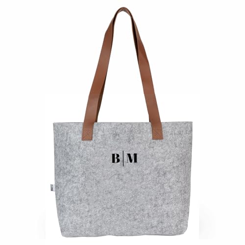Wanapix | Graue Personalisierte Filztasche | Shopper Schultertasche | Personalisierbar mit Zwei Initialen | Verstärkte Lange Trageriemen | Umweltfreundliche Tasche | 2 Initialen von Wanapix