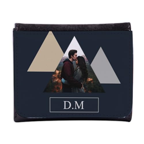Wanapix | Herren Geldbeutel Brieftasche mit Foto und Text | Personalisierte Geldbörse für Männer | 11x9cm | Material Kunstleder | Triangles von Wanapix