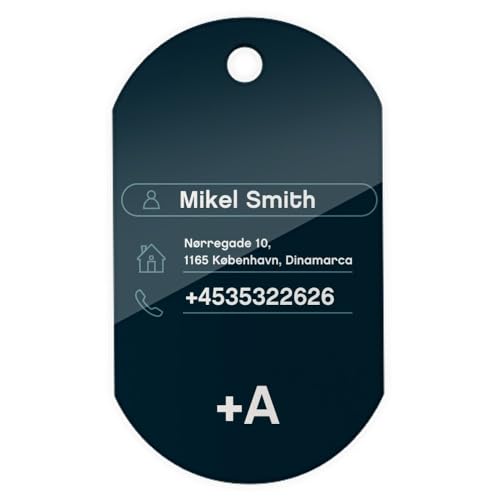 Wanapix | Personalisierte Militärmarke | Halskette mit Namen | Edelstahlkette mit Schwarzem Gummischutz | Farbdruck | Maße: 3 cm x 5 cm | Blauer Identifikator von Wanapix