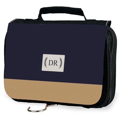 Wanapix | Personalisierte Reise Kulturbeutel mit Namen | Hängende Kulturtasche für Männer und Frauen | Kosmetiktasche, Makeup-Organizer | Navy Initialen von Wanapix