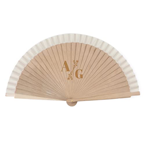 Wanapix | Personalisierter Handfächer | Fächer Holz mit Text | Hand Fan | Gravur | Geschenk zum Valentinstag | 42 x 23 cm | Initialen von Wanapix