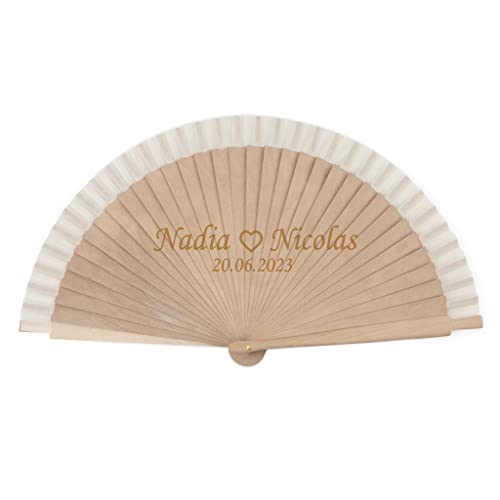 Wanapix | Personalisierter Handfächer | Fächer Holz mit Text | Hand Fan | Gravur | Hochzeitsgeschenk | 42 x 23 cm | Datum von Wanapix
