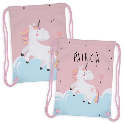 Wanapix | Turnbeutel für Kinder mit Namen | Mini Rucksack personalisiert | Sportbeutel | Kindergarten und Schule | Wasserdicht | 27 x 33 cm (Unicorn) von Wanapix
