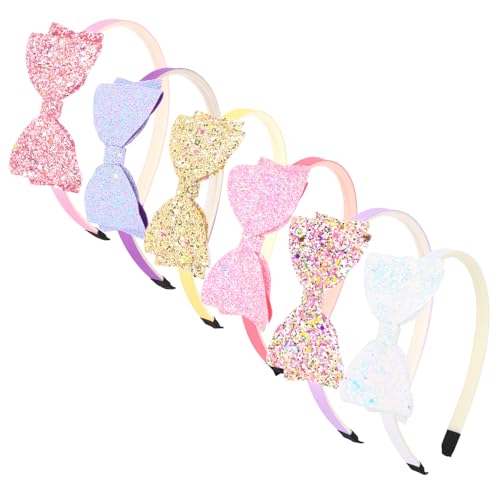 Glitzer-Schleifen-Stirnbänder für Mädchen – 6 funkelnde, glänzende, elastische Stirnbänder, niedliches Mädchen-Haar-Accessoire für Partys, Urlaub und den täglichen Gebrauch von Wanciler