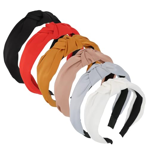 Modische breite Stirnbänder für Frauen – 6 Stück geknotete einfarbige Haarbänder Zubehör mit rutschfestem Design von Wanciler