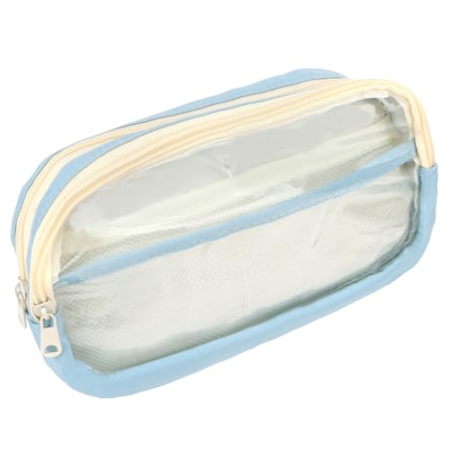 Wanciler Federmäppchen mit großem Fassungsvermögen und 2 Fächern für Schule, Büro und Uni, ästhetisches Federmäppchen für Jungen und Mädchen, Reisegepäcktasche, Make-up-Kosmetiktasche, Hellblau von Wanciler