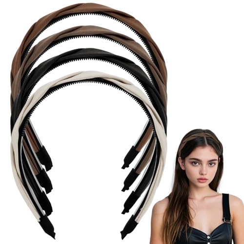 Wanciler Modische Haarbänder, dick, geflochtene Haarreifen für Damen, 4 Stück, dick, geflochtene Haarreife, Knoten, Stoff-Haarband von Wanciler