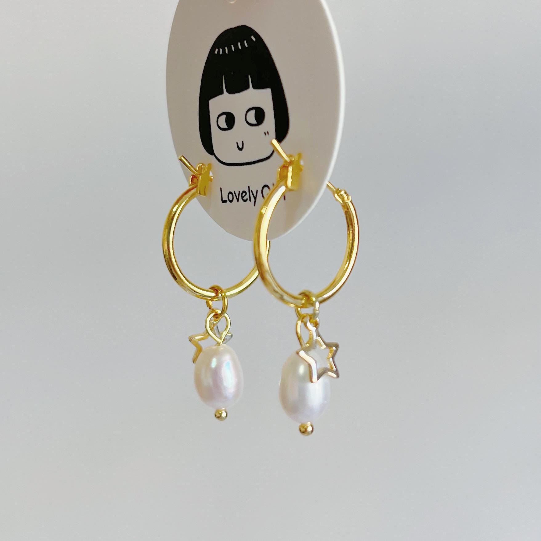 Vintage Süßwasser Perle Hoop Ohrringe -Kokette Stern Handgemachte Ohrring -Brautjungfer Geschenke -Jahrestag Geschenk -Hochzeits Schmuck -Perlen Vintage Süßwasser Perle Hoop Ohrringe -Kokette Stern Handgemachte Ohrring -Brautjungfer Geschenke -Jahrestag Geschenk -Hochzeits Schmuck -Perlen von WandWZONE