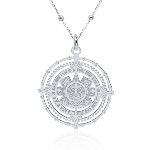 WANDA PLATA Halskette mit Anhänger für Damen, Azteken-Maya-Kalender, 925er-Sterlingsilber, mit 45 cm langer Kette + 5 Verlängerungen, in Geschenkbox, 45 cm + 5 cm, Sterling Silber, Kein Edelstein von WANDA PLATA