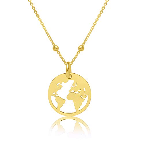 WANDA PLATA Kette Weltkugel für Damen Junges Mädchen Goldkette Echt Silber 925 Vergoldet, Schmuck Weltkugel Wanderlust, Anhänger Weltkarte, Halsband Globus World Welt Kontinente Länder von WANDA PLATA