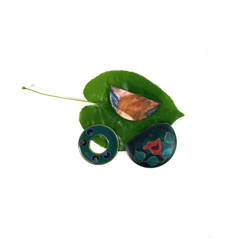 Vintage Kupfer Emaille Broschen + Anhänger - Set Aus Drei Stück Mode Accessoire Boho 70Er-Jahre 5 Vintage Kupfer Emaille Broschen + Anhänger - Set Aus Drei Stück Mode Accessoire Boho 70Er-Jahre 5 von Wandabazaa