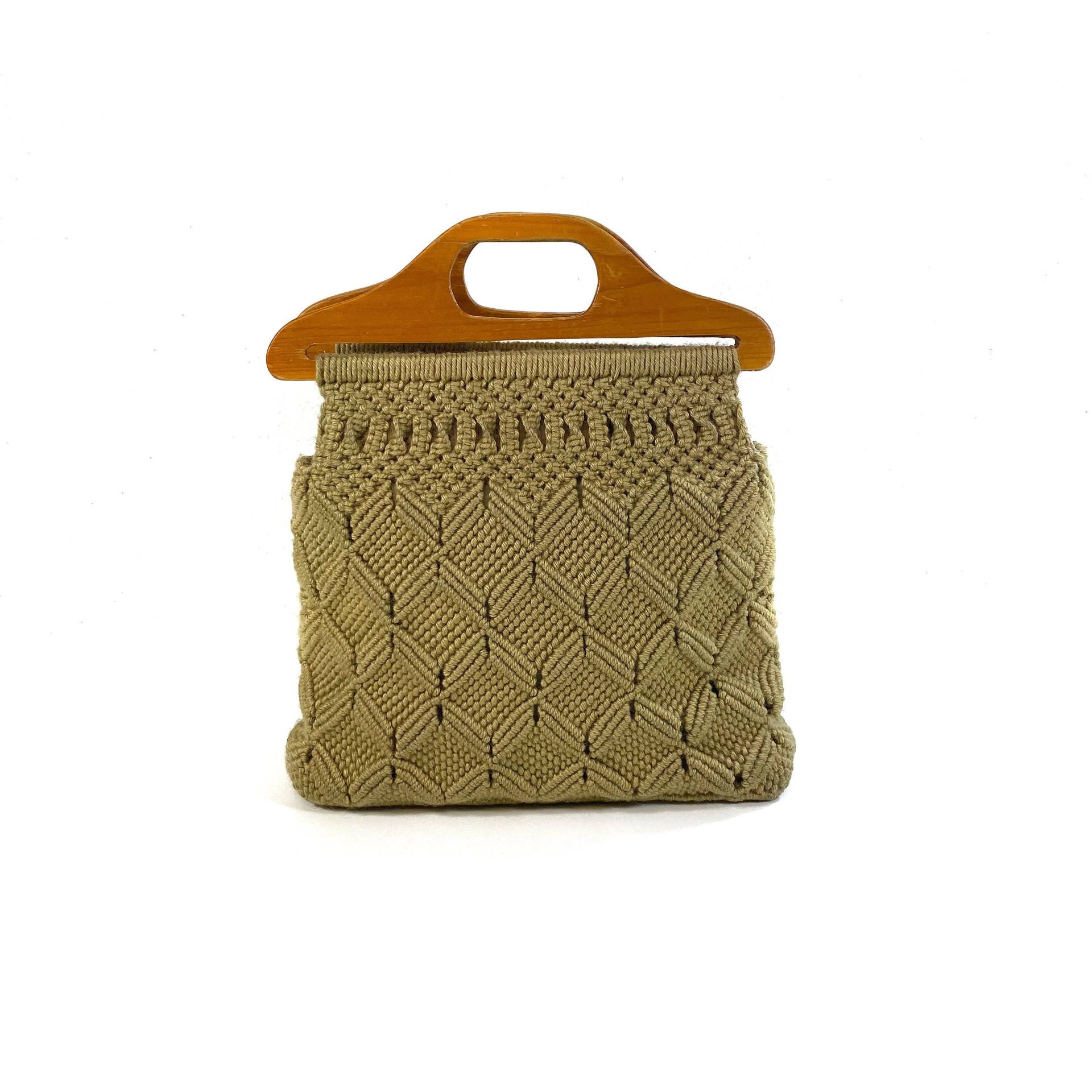 Vintage Schwere, Hellbeige Makramee Tragetasche - Baumwolle Jute Boho-stil Häkeltasche Original Handtasche Aus Den 1970Ern von Wandabazaa