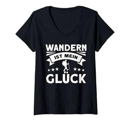 Damen Wandern Ist Mein Glück T-Shirt mit V-Ausschnitt Damen Wandern Ist Mein Glück T-Shirt mit V-Ausschnitt von Wander Spruch Wandern Ist Mein Glück Outfit