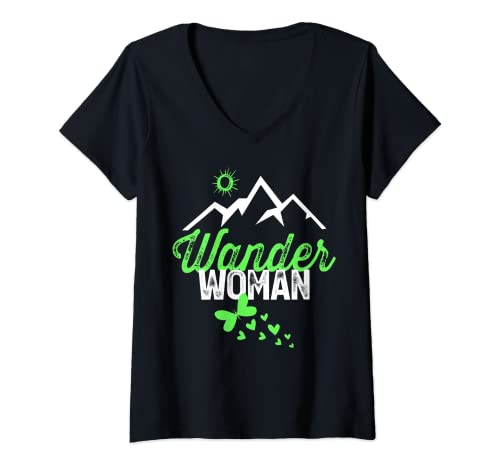 Damen WanderWoman Shirt Frauen Damen Wanderung Berge Wander Woman T-Shirt mit V-Ausschnitt Damen WanderWoman Shirt Frauen Damen Wanderung Berge Wander Woman T-Shirt mit V-Ausschnitt von WanderWoman Schmetterlinge Berge Damen Shirt