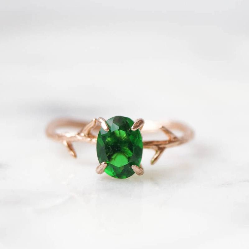 Smaragd Grün Ring, Kann Birthstone Grüner Stein Edelstein Kristall Zierliche Goldring, Boho Rose Gold Ring von WanderandLustJewelry