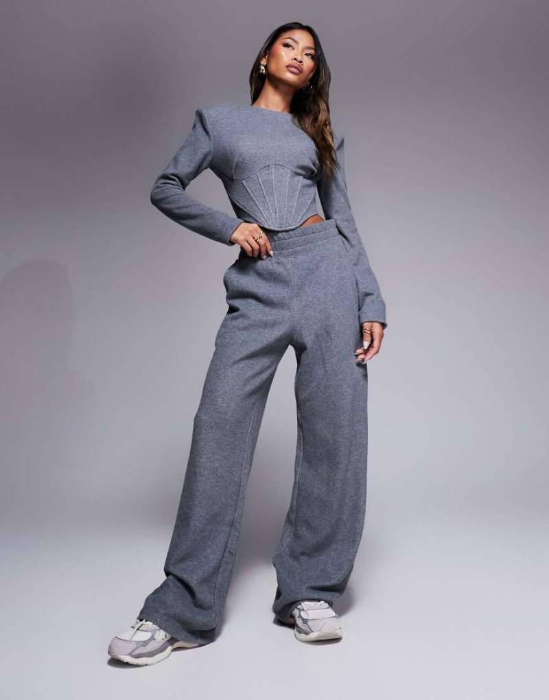 Wanderdoll - Constance - Langärmliges Korsett-Oberteil in Anthrazit mit wattierter Schulterpartie, Kombiteil-Grau von Wanderdoll