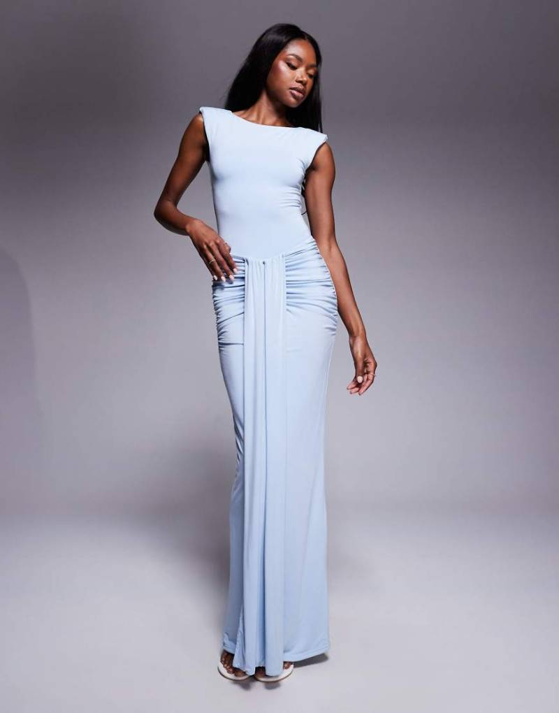 Wanderdoll - Nara - Hautenger, figurformender Maxirock in Babyblau mit drapierter Vorderseite, Kombiteil von Wanderdoll