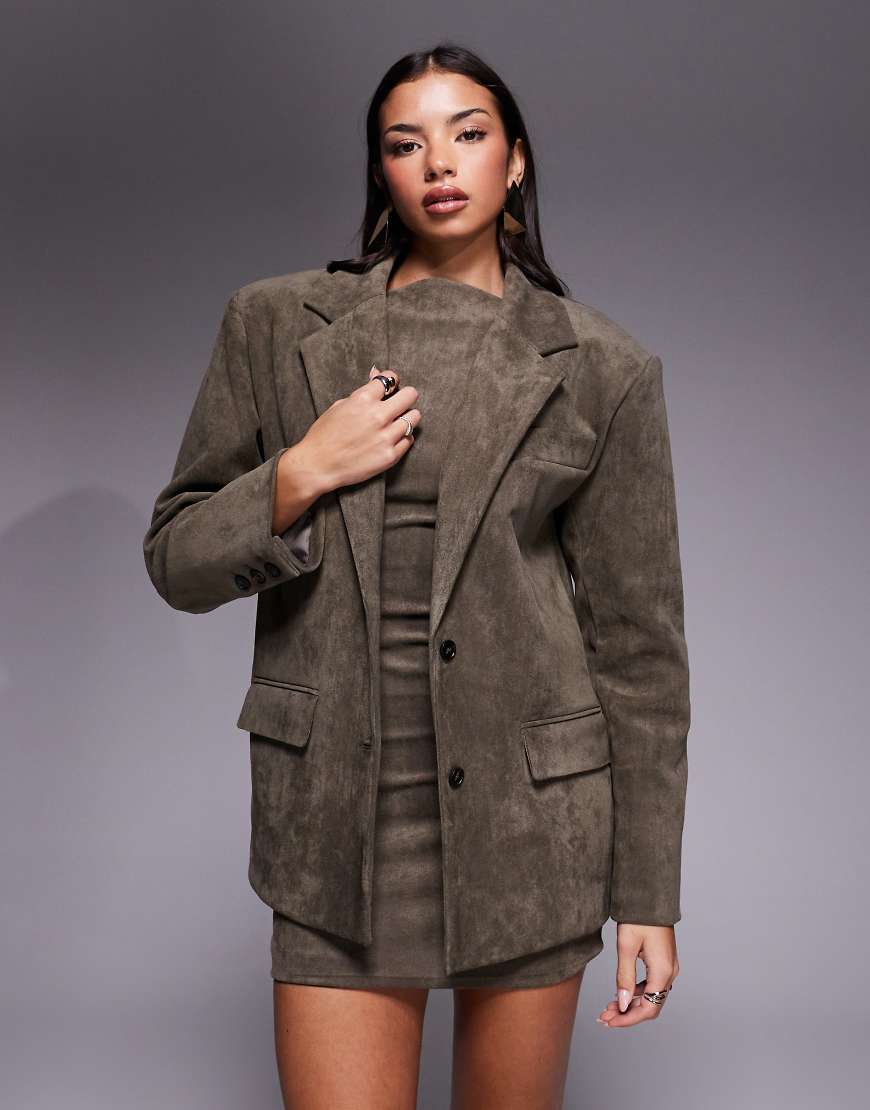 Wanderdoll - Oversize-Blazer aus Wildlederimitat in Taupe mit überschnittenen Schultern, Kombiteil-Neutral von Wanderdoll
