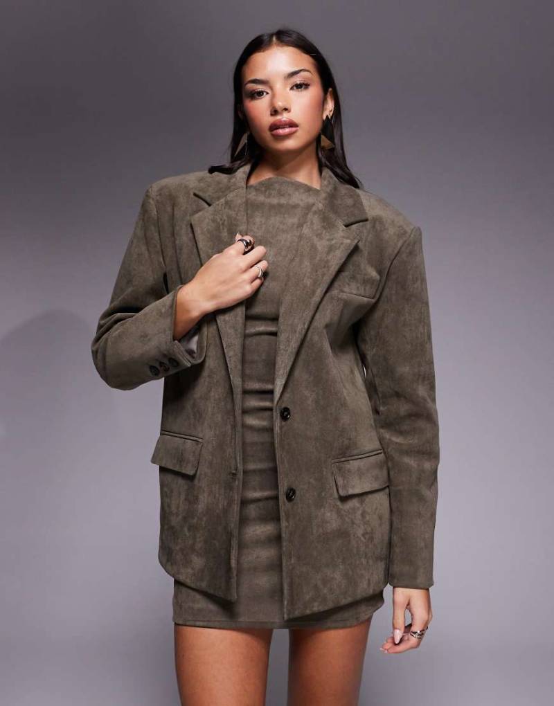 Wanderdoll - Oversize-Blazer aus Wildlederimitat in Taupe mit überschnittenen Schultern, Kombiteil-Neutral von Wanderdoll