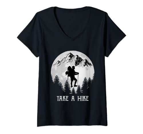 Damen Take a Hike Wanderlust Bergfan Wanderer Wandern Gipfelsport T-Shirt mit V-Ausschnitt von Wanderer Geschenk Berge Wanderlust Bergfan